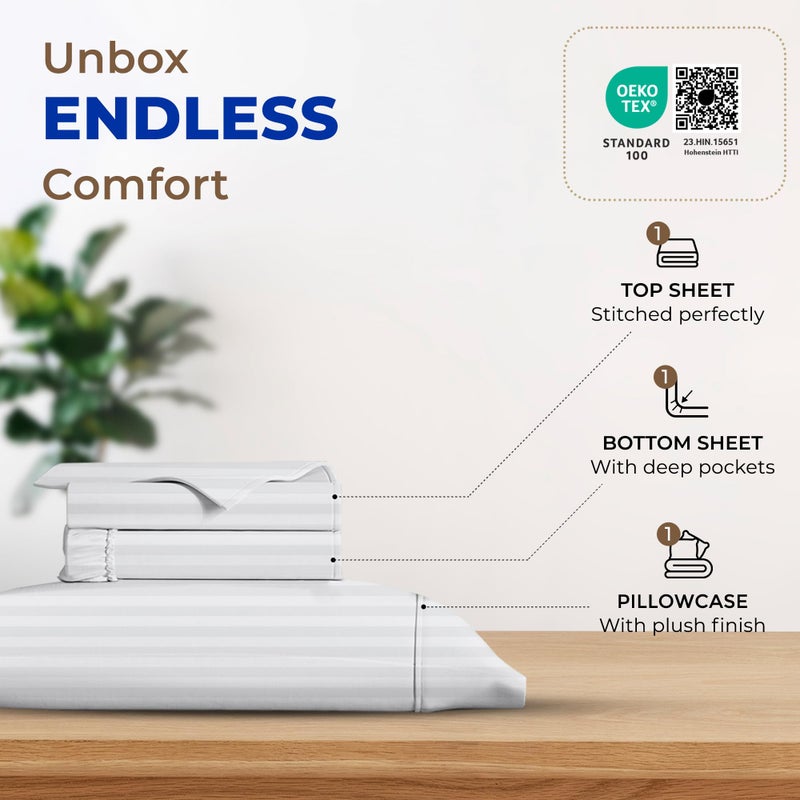 THREAD SPREAD 100% Pure Egyptian Cotton Sheets Twin - 600 Thread Count Sheets Twin, 3 PC Deep Pocket Twin Sheets, Soft, Cooling Sateen Weave Extra Long Twin Sheets Sets Dorm, 16" Deep Pocket - White - Image 3